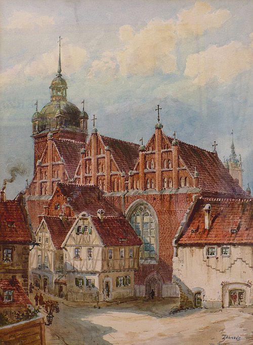 Moritz Wimmer "Kościół św. Brygidy-1919", akwarela Moritz Wimmer "Kościół św. Brygidy-1919", akwarela
