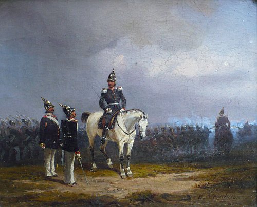 AleksanderWilhelm Meyerheim "Przekazanie Meldunku", olej AleksanderWilhelm Meyerheim "Przekazanie Meldunku", olej