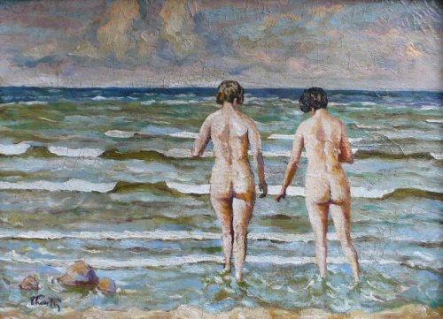Bruno Paetsch"Kąpiąca się para", olej Bruno Paetsch"Kąpiąca się para", olej